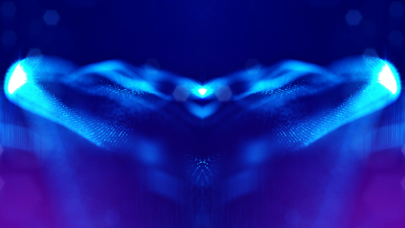 3d rendering, science fiction background of glowing particles with depth of field and bokeh. Particles form line and surface grid. microcosm or spaceの写真素材