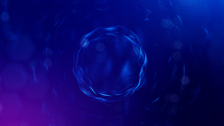 3d rendering, science fiction background of glowing particles with depth of field and bokeh. Particles form line and surface grid. microcosm or spaceの写真素材