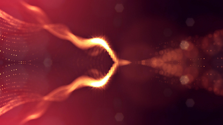 3d rendering, science fiction background of glowing particles with depth of field and bokeh. Particles form line and surface grid. microcosm or spaceの写真素材