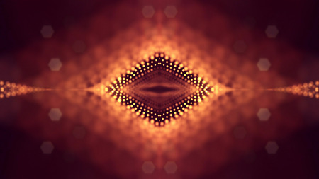 3d rendering, science fiction background of glowing particles with depth of field and bokeh. Particles form line and surface grid. microcosm or spaceの写真素材