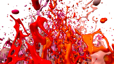 3d render of paint splashes isolated on white background. Simulation of 3d splashes on a musical...