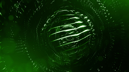 3d render of abstract green composition with depth of field and glowing particles in dark with bokeh effects. Science fiction microcosm or macro world or abstract Christmas garlands in the air. 37の写真素材