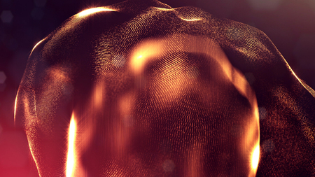 Particles form line and surface grid. 3d rendering. Science fiction golden background of glowing particles with depth of field and bokeh. Motion graphics microwold. circular structure 14の写真素材