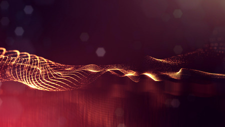 golden red color background of glowing particles with depth of field and bokeh as microworld or...