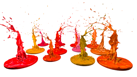 Simulation of 3d splashes of ink on a musical speaker that play music. beautiful splashes in ultra high quality. Paints dance on white background.の写真素材