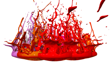 Simulation of 3d splashes of ink on a musical speaker that play music. beautiful splashes in ultra high quality. Paints dance on white background.の写真素材