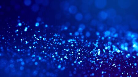 glow blue particles on blue background are hanging in air for bright festive presentation with depth of field and light bokeh effects. Version 5の写真素材