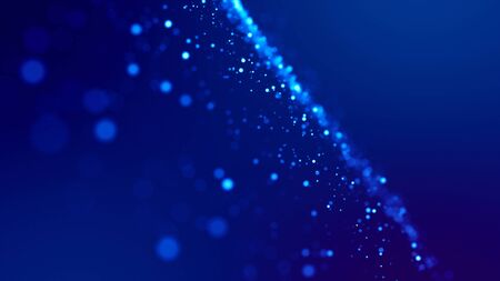 Microcosm. Glow blue particles on blue background are hanging in air for bright festive presentation with depth of field and light bokeh effects. Version 9の写真素材