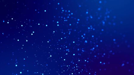 glow blue particles on blue background are hanging in air for bright festive presentation with depth...