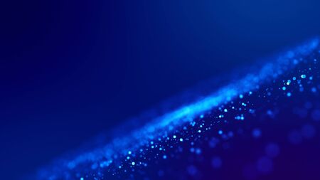 Sci-fi background. Glow blue particles on blue background are hanging in air for bright festive...