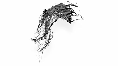 black splash like petroleum is hanging in the air. 3d rendering of liquid splash in cartoon style. 45の写真素材