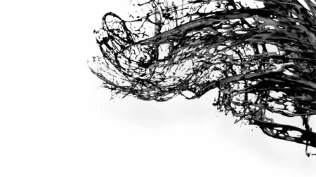 black splash like petroleum is hanging in the air. 3d rendering of liquid splash in cartoon style. 35の写真素材