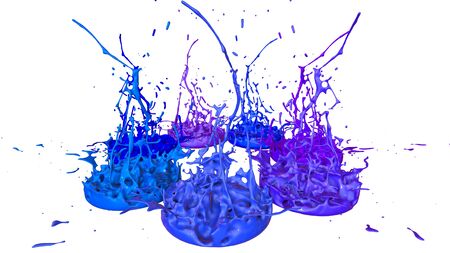 paint flew out of the jar on white background. Simulation of 3d splashes of ink on a musical speaker that play music. beautiful splashes as a bright background.の写真素材