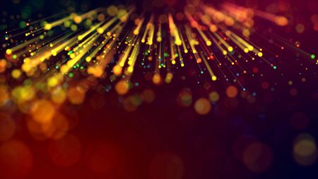 3d abstract beautiful background with colorful glowing particles, depth of field and bokeh effect. Abstract explosion of multicolored shiny particles or light rays like laser show.の写真素材