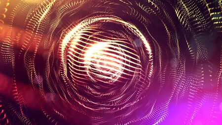 3d rendering of glow particles that fly in air as science fiction of microcosm or macro world or sci-fi. Abstract composition with depth of field and glow in dark with bokeh effects.の写真素材