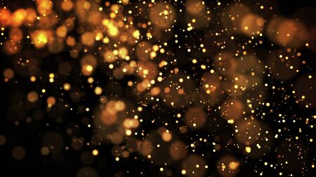 composition of gold particles with a depth of field 3d render