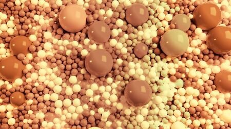 beautiful shiny balls of different colors and sizes completely cover the surface. Some spheres glow. 3d photorealistic render geometric reative holiday background of shiny ballsの写真素材