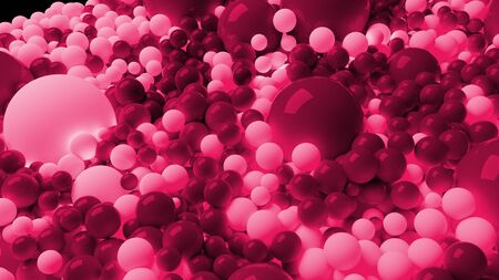 beautiful shiny balls of different colors and sizes completely cover the surface. Some spheres glow. 3d photorealistic render geometric reative holiday background of shiny balls.の写真素材