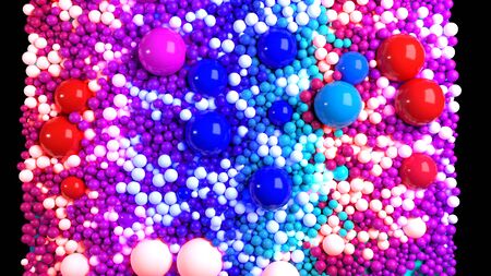beautiful shiny balls of different colors and sizes completely cover the surface. Some spheres glow. 3d photorealistic render geometric reative holiday background of shiny balls. Multicoloredの写真素材