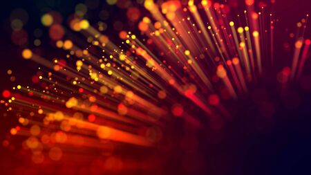 3d abstract beautiful background with light rays colorful glowing particles, depth of field, bokeh. Abstract explosion of multicolored shiny particles or light rays like laser show.の写真素材