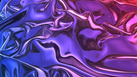 3D render beautiful folds of foil with gradient iridescent blue red colores in full screen, like a...