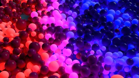 beautiful shiny balls of different colors and sizes completely cover surface. Some spheres glow. 3d...