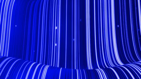 Beautiful abstract background of waves on surface, gradients of blue color, extruded lines as striped fabric surface with folds or waves on liquid.の写真素材