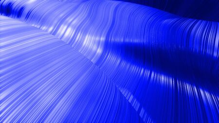 Beautiful abstract background of waves on surface, gradients of blue color, extruded lines as striped fabric surface with folds or waves on liquid. Blue white 34の写真素材