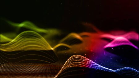 abstract sci-fi background with glow particles form curved lines, surfaces, hologram structures or...