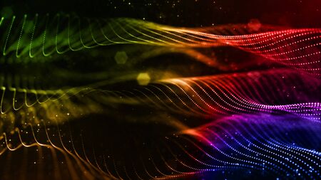 abstract sci-fi background with glow particles form curved lines, surfaces, hologram structures or...