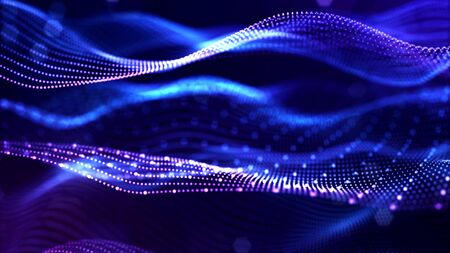 abstract sci-fi background with glow particles form curved lines, surfaces, hologram structures or...