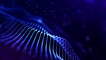 abstract sci-fi background with glow particles form curved lines, surfaces, hologram structures or...
