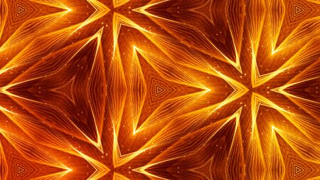 Gold motion design background with symmetrical pattern. Abstract sci-fi background with glow...