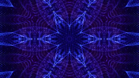 Deep blue science fiction background with bokeh and light effects. Glow particles form lines,...