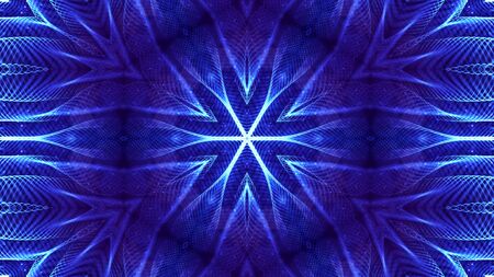 Deep blue science fiction background with bokeh and light effects. Glow particles form lines,...