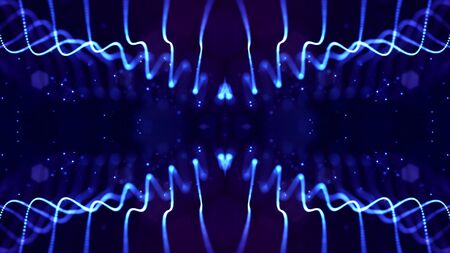 Blue motion design background with symmetrical pattern. Abstract sci-fi background with glow...