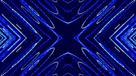 Blue motion design background with symmetrical pattern. Abstract sci-fi background with glow...