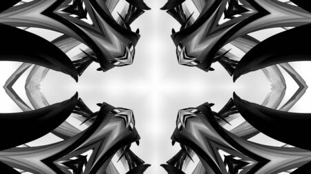 black and white stripes are twisted forming complex symmetrical structures like ornament floral pattern or kaleidoscopeの写真素材