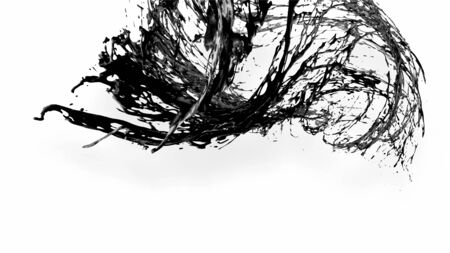 black splash like petroleum in air. 3d rendering of liquid splash in cartoon styleの写真素材