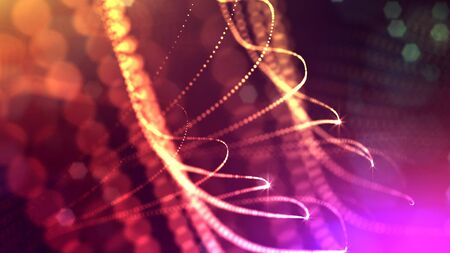 3d render of glow particles in air as science fiction of microcosm or macro world. Abstract sci-fi background with depth of field and glowing particles, bokeh effects.の写真素材