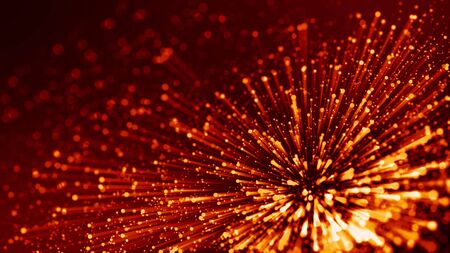 3d rendering of abstract red fiery background with glowing particles like micro world science...