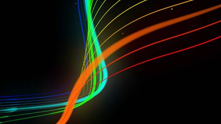 rainbow color neon lines form wave. 3d abstract creative background like glow ribbon with particles...