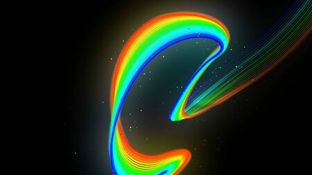 rainbow color neon lines form wave. 3d abstract creative background like glow ribbon with particles...