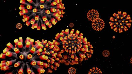 close-up coronavirus type covid-19, h1n1, bird flu or swine flu background. 3d rendering of...