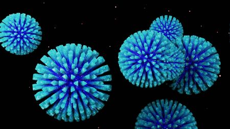 close-up coronavirus type covid-19, h1n1, bird flu or swine flu background. 3d rendering of...