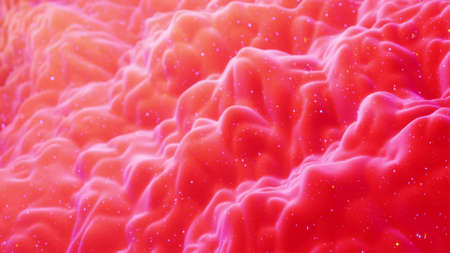 Beautiful abstract 3D background with warm gradient colors, surface with abstract waves or extruded wavy pattern on surface. Color gradient, soft matte material with glitter sparkles.の写真素材