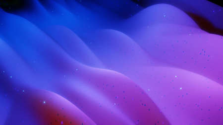 3d rendering. Abstract 3D surface with beautiful waves, luminous sparkles and bright color gradient....