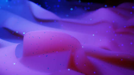 3d rendering. Abstract 3D surface with beautiful waves, luminous sparkles and bright blue purple...