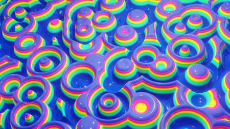 3d rendering. Festive abstract liquid rainbow color gradient background. Abstract wavy pattern on...