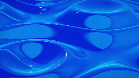 3d rendering abstract fluid background. Beautiful wavy glass surface of blue liquid with pattern, gradient color and flow waves on it.の写真素材